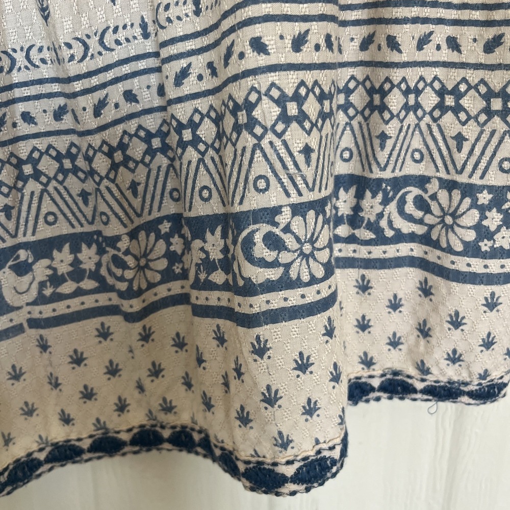 Sigrid Olsen Tan Blue Cottage Floral Embroidered Peasant Boho Babydoll Womens M - Picture 4 of 10